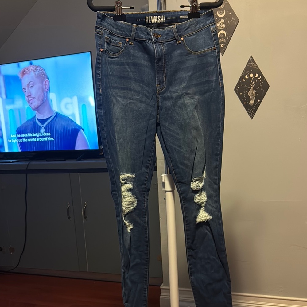 Rewash Women's Blue Distressed Jeans